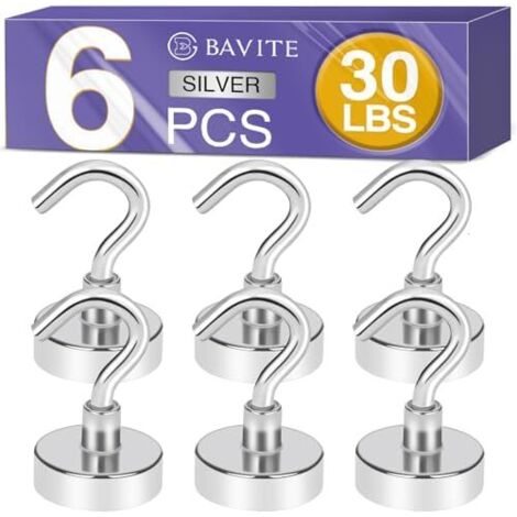 Lot de 6 crochets magnétiques 11,3 kg pour croisière, grill, serviette, suspension intérieure, cuisine, lieu travail, bureau Mikede et garage Argent - 6p 6P