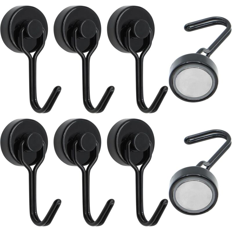 Roleader - Lot de 6 Crochets Magnétiques Frigo, 20 mm 15 kg Puissant Aimant Néodyme, Crochet Aimanté Pussiant Pivotants pour Cuisine Salle de Bain