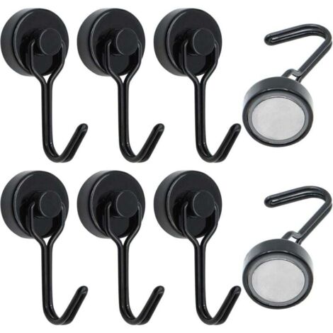 Lot de 6 Crochets Magnétiques Frigo, 20 MM 15 kg Puissant Aimant Néodyme, Crochet Aimanté Pussiant Pivotants pour Cuisine Salle de Bain Casier à Clés