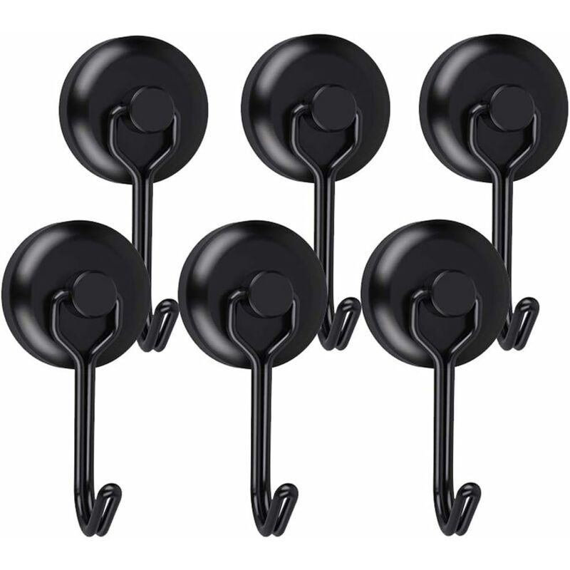 Lot de 6 crochets magnétiques pour suspendre le réfrigérateur, barbecue, clés, 20 kg, cabines, couronnes, serviettes, vêtements Noir