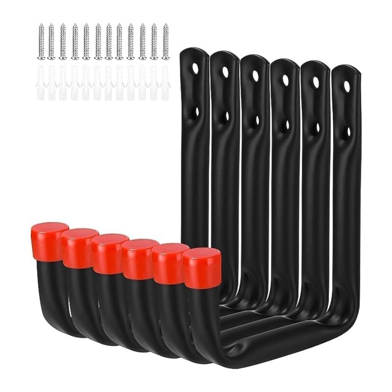 Lot de 6 Crochets Mural de Garage, Crochets en J Robustes a Visser, Supports de Montage Muraux Robustes pour Ranger des échelles, Attache Velo