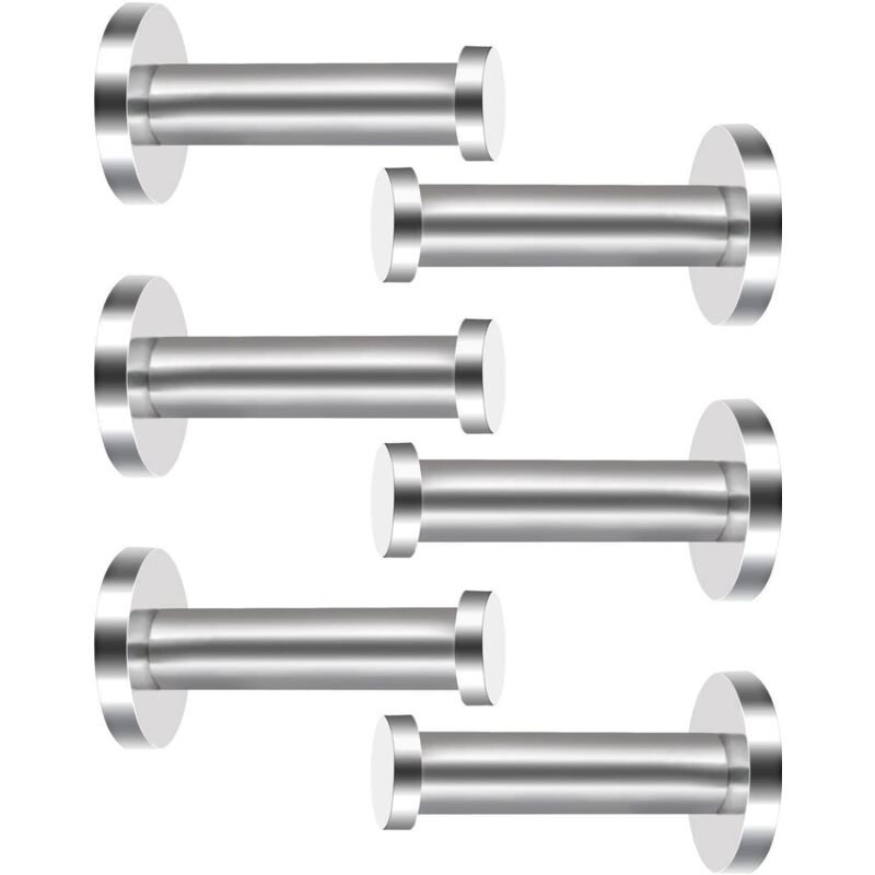 Lot de 6 crochets muraux cylindriques, 4 x 7 cm, brossés