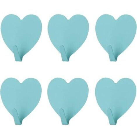 Lot de 6 crochets muraux décoratifs en forme de cœur, (bleu) crochet mural adhésif solide en acier inoxydable pour la maison, la cuisine, la salle de bain, le bureau