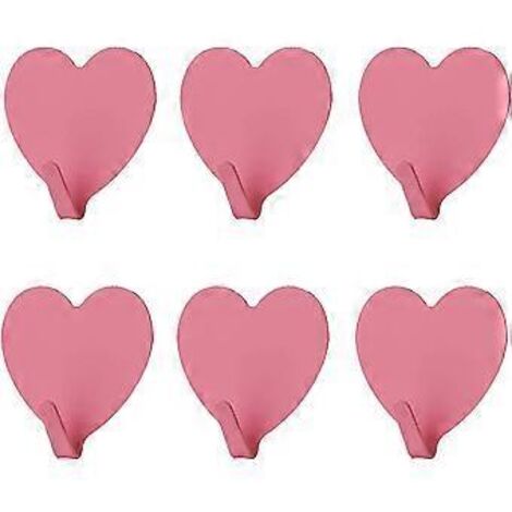 Lot de 6 crochets muraux décoratifs en forme de cœur (rose), en acier inoxydable, avec adhésif résistant, pour la maison, la cuisine, la salle de bain ou le bureau.