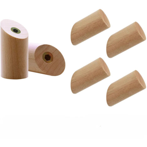 Lot de 6 Crochets Muraux en Bois pour Suspendre des Manteaux, Crochet Porte Manteau Mural Bois (3 x 6 cm) pour Vêtements écharpes