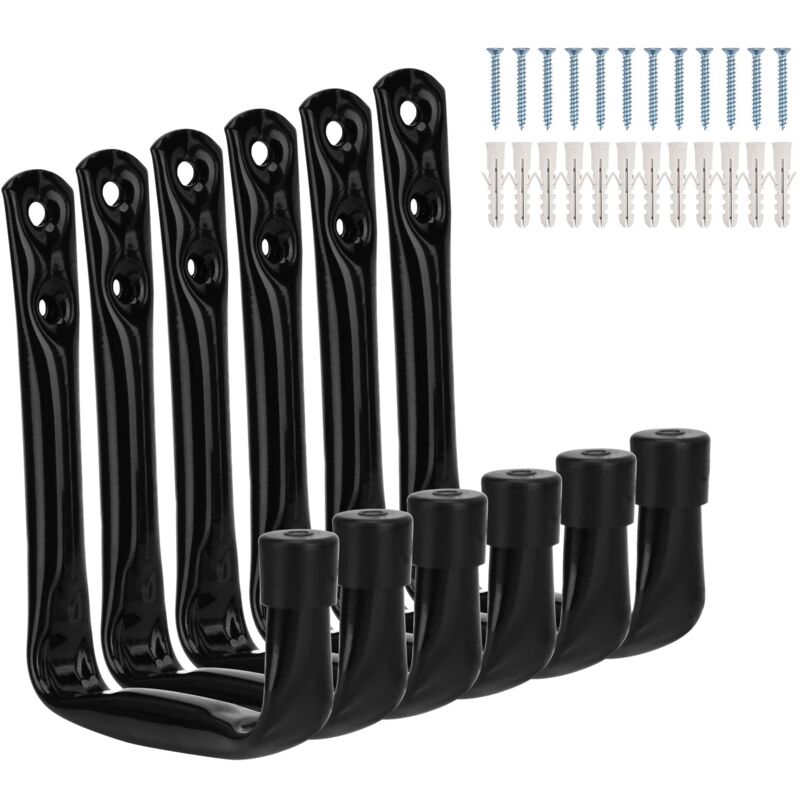 Lot de 6 crochets muraux pour garage, rangement de garage, fixation murale en acier, crochet en J pour échelle, vélo, tuyau d'arrosage, outil