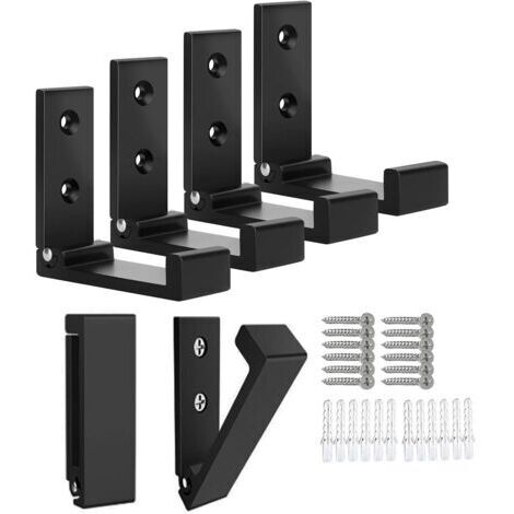 Lot de 6 crochets pliables pour manteaux, sacs, chapeaux et clés muraux en alliage d'aluminium robuste avec 12 vis pour casque ou crochet mural (noir)