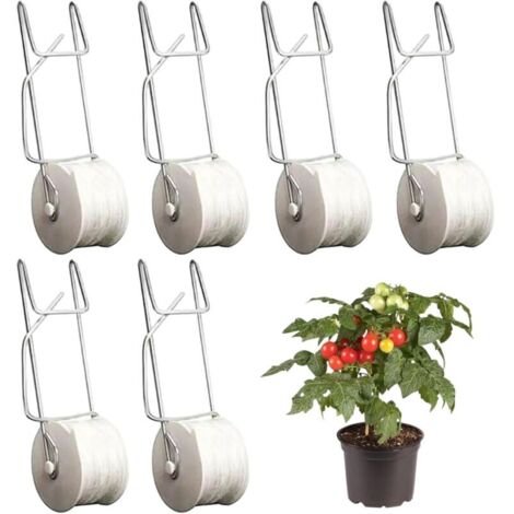 Lot de 6 crochets pour tomates, support pour plants de tomates, pinces pour treillis, rouleau pour plantes avec corde de 15 m, pour fleurs, légumes, serres et vignes