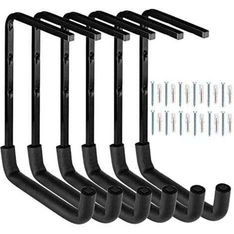 Lot de 6 crochets rangement pour garage, support robuste crochet d'échelle, plafond utilitaires et organisateur bois, outils, vélo, F12-THB4 -