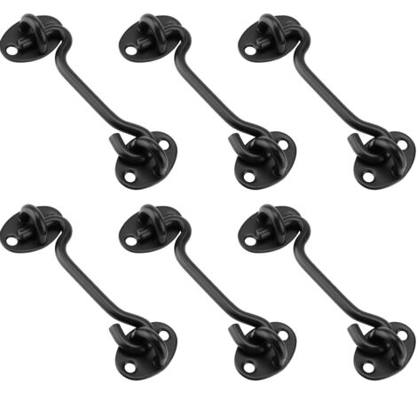 Lot de 6 crochets tempête avec œillet,En acier inoxydable,Noir-Pour porte battante,En bois,Pour porte de grange (7,5 cm)
