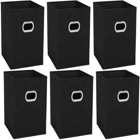 lot de 6 Cube de rangement tissu, caisse de rangement, casier rangement, rangement vetement, boite de rangement tissu, avec 2 Poignées en Plastique (Noir)