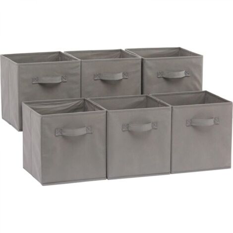 Lot de 6 cubes de rangement pliables en tissu avec poignées, gris uni