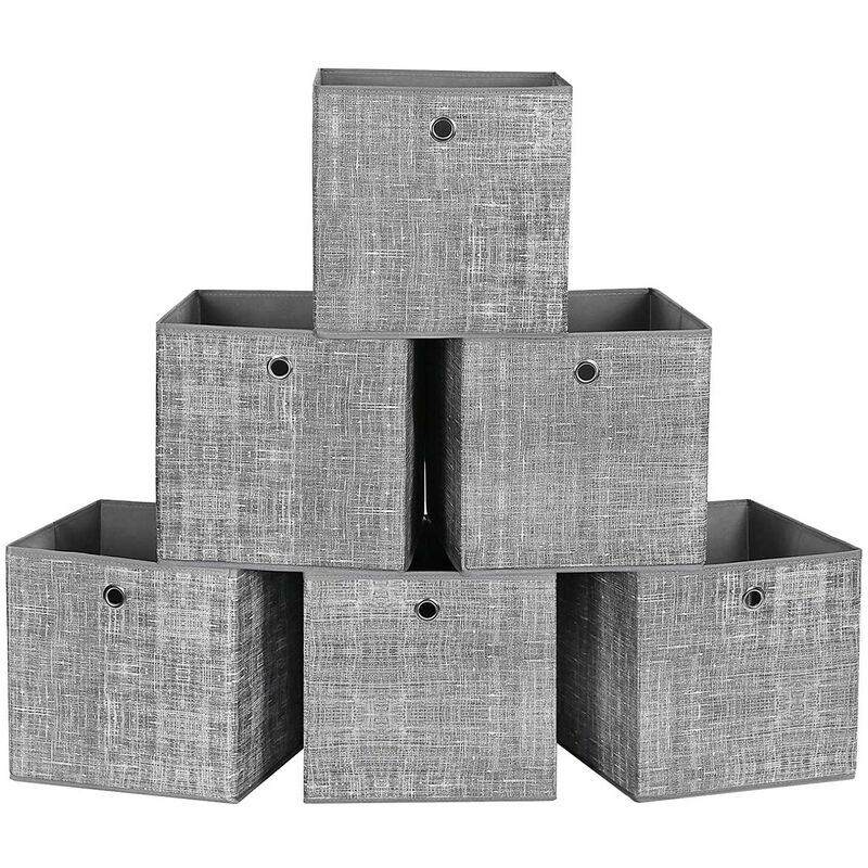 Lot de 6 cubes de rangement pliables gris en tissu non tissés - 30x30x30 cm Calicosy Gris