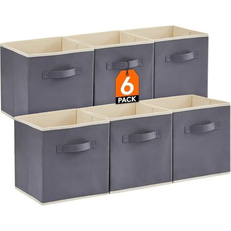 Lot de 6 Cubes de Rangement Pliables, Paniers Rangement en Tissu, Caisses Rangement, Boites de Rangement avec Poignées, Organisateurs pour Vetements, Jouets, 26,5 x 26,5 x 28 cm,18L Gris