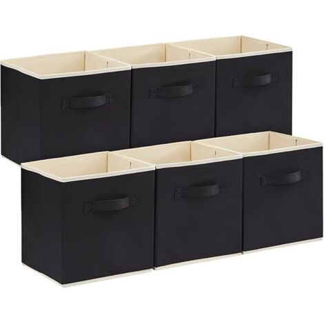 Lot de 6 Cubes de Rangement Pliables, Paniers Rangement en Tissu, Caisses Rangement, Boites de Rangement avec Poignées, Organisateurs pour Vetements, Jouets, 26,5 x 26,5 x 28 cm,18L Noir