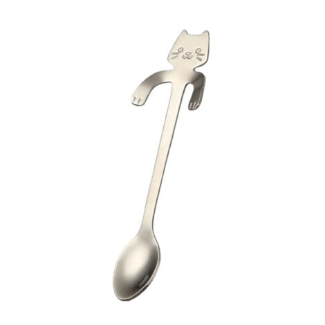 Lot de 6 cuillères à café en acier inoxydable, motif chat, couleurs argent et noir