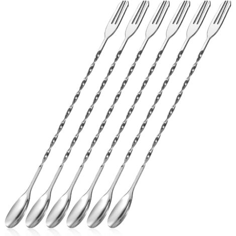 Lot de 6 cuillères à cocktail en acier inoxydable de 32 cm avec longs manches spiralés