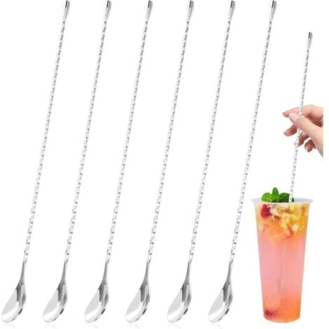 Lot de 6 cuillères à cocktail en acier inoxydable de 40 cm pour shaker à cocktail en verre Argenté