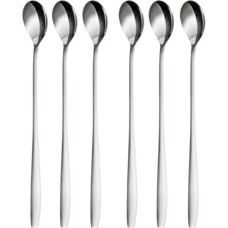 Lot de 6 cuillères à Latte Macchiato de 24 cm – Cuillère Longue pour Cocktails et Desserts en Acier Inoxydable Poli – Passe au Lave-Vaisselle