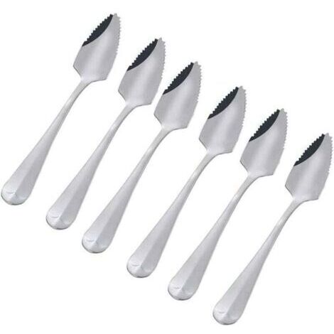 Lot de 6 cuillères à pamplemousse en acier inoxydable semi-dentelées - Vintage - Cadeau pour la cuisine