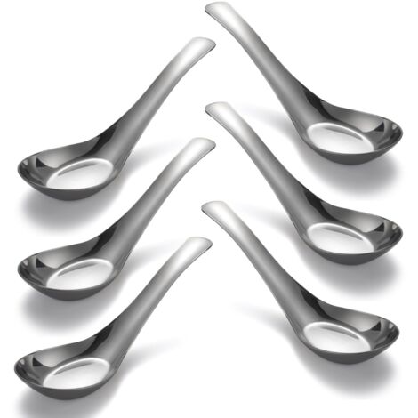 Lot de 6 cuillères à soupe chinoises en acier inoxydable poli miroir pour bouillon, dessert, céréales, thaï, miso, ramen