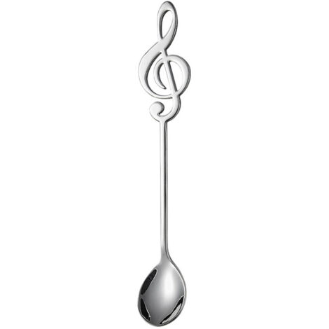 Lot de 6 cuillères décoratives en forme de note de musique, acier inoxydable argenté