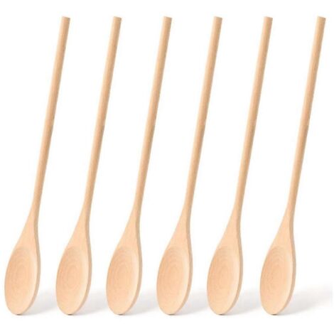 Lot de 6 cuillères en bois pour la cuisine, manches longs de 30 cm (12 pouces), comme illustré.