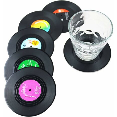 Lot de 6 dessous de verre rétro pour CD Noir.sous verre. dessous de verre.dessous verre