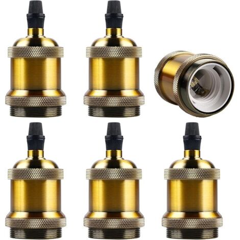 Lot de 6 douilles de lampe Edison vintage E27 en bronze - Boîtier en aluminium - Culot de lampe pour ampoule à vis Edison DIY - Applique murale, de table ou de suspension - Doré