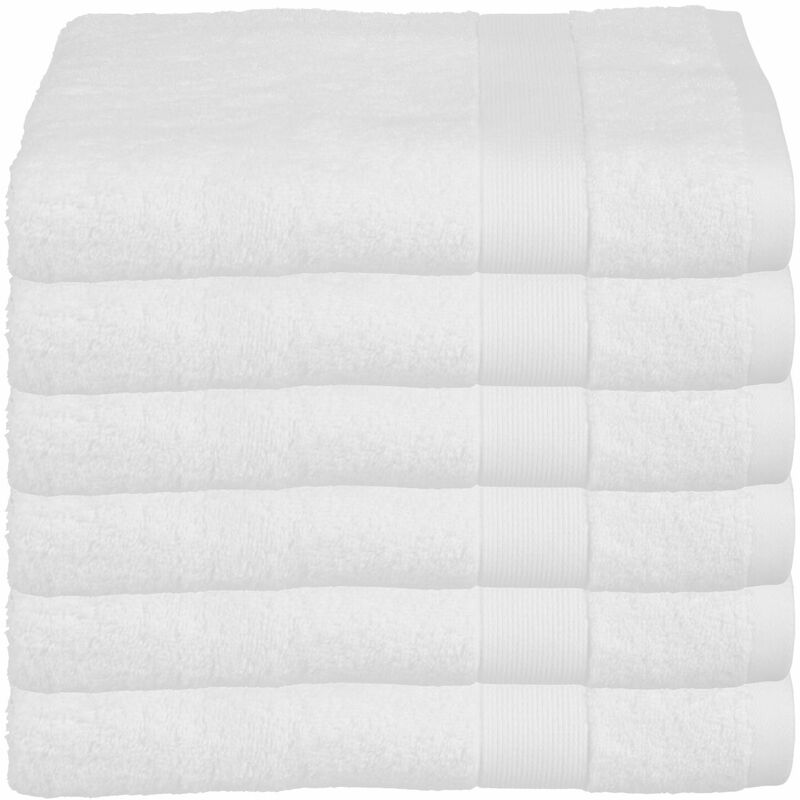 Lot de 6 Draps de bain en Coton Blanc tissu éponge 70 x 130 cm Atmosphera