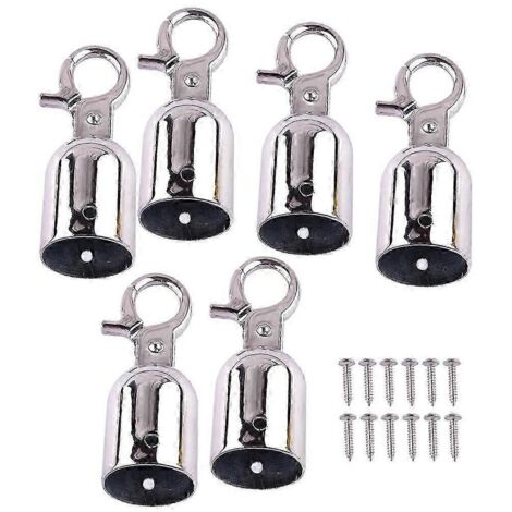 Lot de 6 embouts de cordon argentés de 28 mm, robustes, avec crochet de suspension et fermoir automatique.