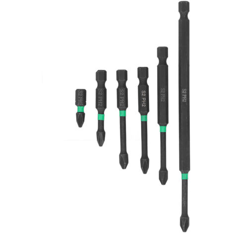 Lot de 6 embouts de tournevis PH2 en acier allié S2, tige hexagonale magnétique pour travaux de maintenance