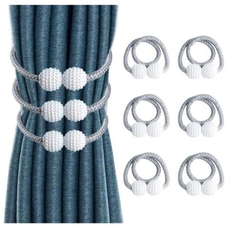 Lot de 6 Embrasses de Rideaux, Embrasses Rideau Aimantée Fenêtre à Billes Faux Perles Boucle de Rideau Pince pour Décoration (Gris)
