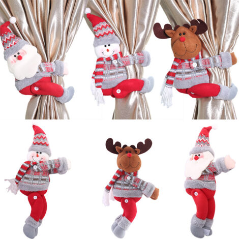 Lot de 6 Embrasses pour Rideaux de Noël Bonhomme de neige Père Noël Boucles de rideaux retenues Clips de boucle de rideau Noël Porte Clip Rideau Décor Sangle de rideau réglable pour chambre décoration