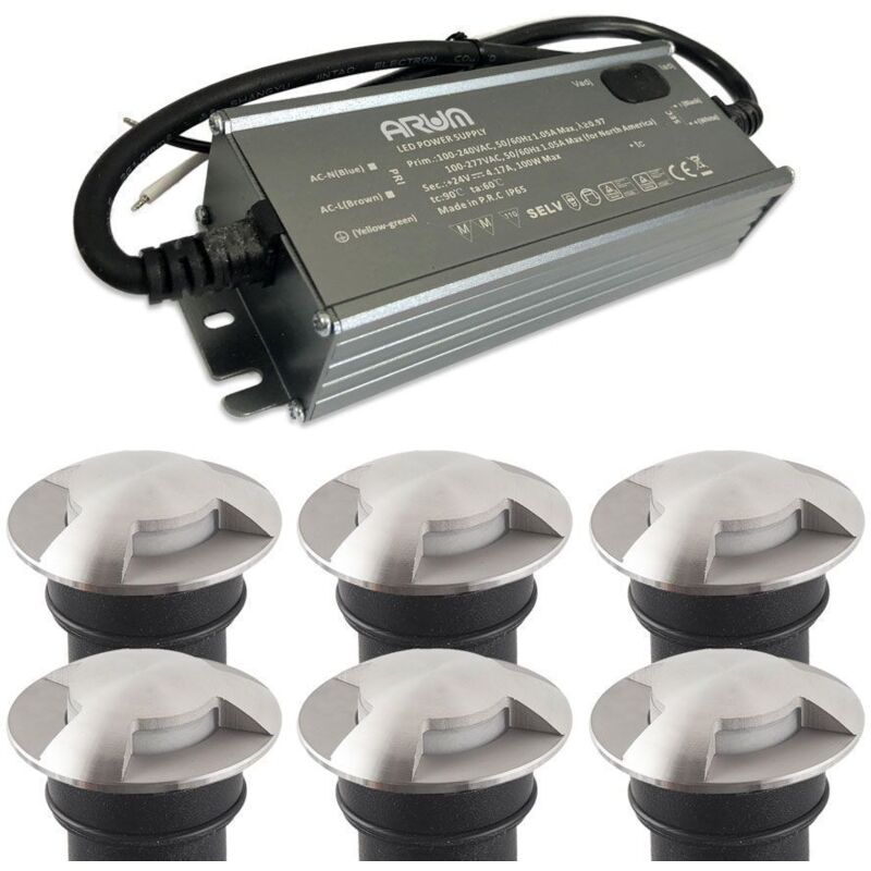 Arum Lighting - Lot de 6 Encastrables de Sol Balisage 3W Mini-CANYON IP67 12V avec transformateur selv 50W IP67 Température de Couleur: Blanc neutre