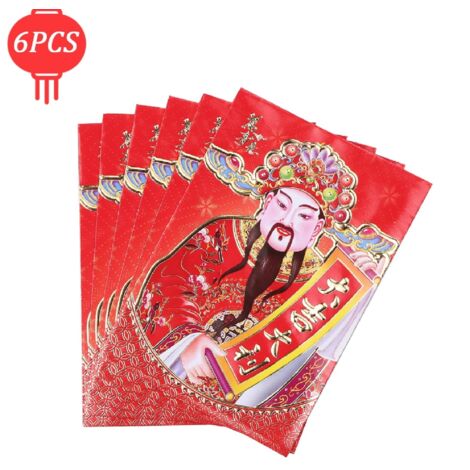 Lot de 6 enveloppes porte-bonheur du Nouvel An chinois 2021 - Année du Buffle en papier (8x11.5 cm)