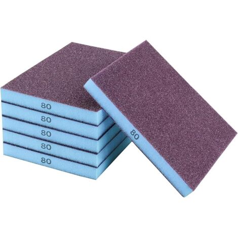 Lot de 6 éponges de ponçage, Grain 80, tampons de ponçage lavables et réutilisables, Lot de Papier abrasif pour Mur en Bois et métal