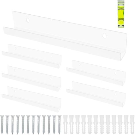 Lot de 6 Etagere Vinyle Acrylique Étagère Murale, 30,5 X 4,5 X 4,5 cm Etageres Murales Chambre, Porte-Disque Porte Vinyle Mural, pour Affichage de Vos LP Préférés (Transparent)