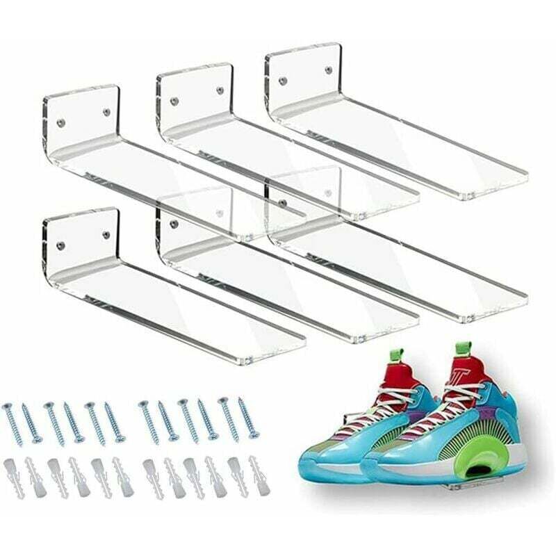 Alovez - Lot de 6 étagères à chaussures flottantes en acrylique, étagère à chaussures transparente sur le mur, rangement mural pour collection de