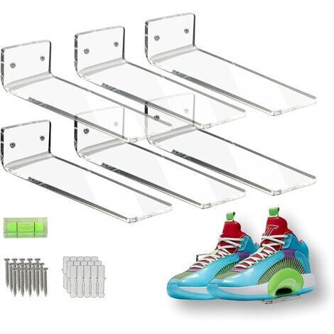 Lot de 6 étagères à chaussures flottantes en acrylique, étagère à chaussures transparente sur le mur, rangement mural pour collection de chaussures ou boîte à chaussures, photos, disques vinyles