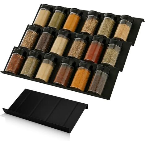 Lot de 6 étagères à épices de cuisine - Tiroir à épices extensible - Système de rangement - Noir