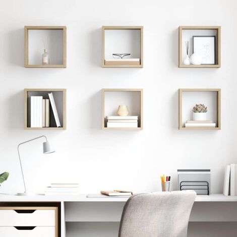 Lot de 6 Étagères cube murales  Armoire murale Meuble Étagère Chêne sonoma 26x15x26 cm 20076