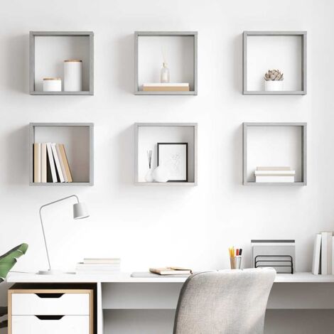 Lot de 6 Étagères cube murales Étagère de Rangement - Meuble de rangement Gris béton 30x15x30 cm BV352383 - BonneVie