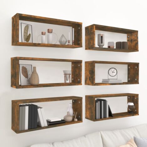 Lot de 6 Étagères murales cube  Armoire murale Meuble Étagère Chêne fumé 60x15x23 cm Bois 30549