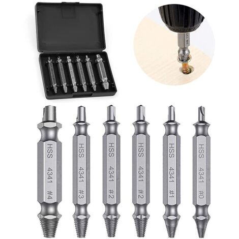 Lot de 6 extracteurs de vis endommagés, fabriqués en HSS 4341, pour boulons endommagés, argent