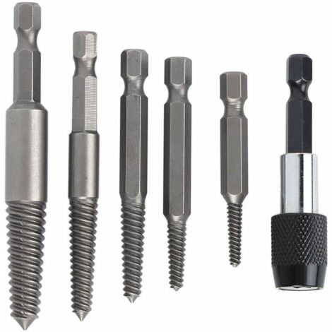 Lot de 6 Extracteurs de Vis sans Tête, Ensemble D'extracteurs de Vis sans Tête, Forets à vis outil de retrait de goujons Endommagés avec Mandrin à Changement Rapide