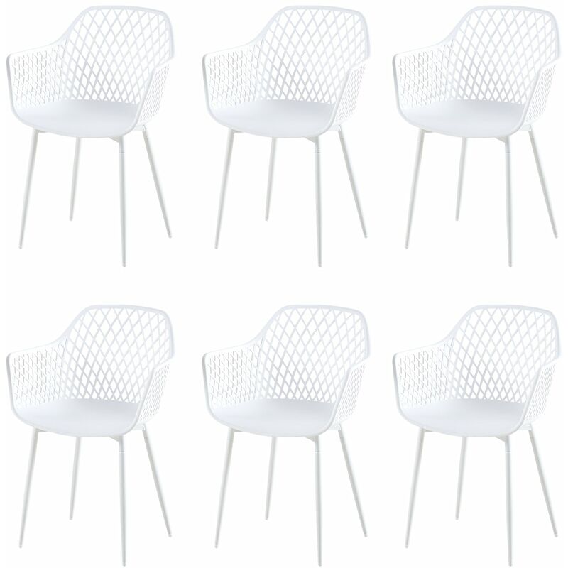 Lot de 6 Fauteuil Chaises Blanc Plastique Scandinave Chaise de Salle à manger