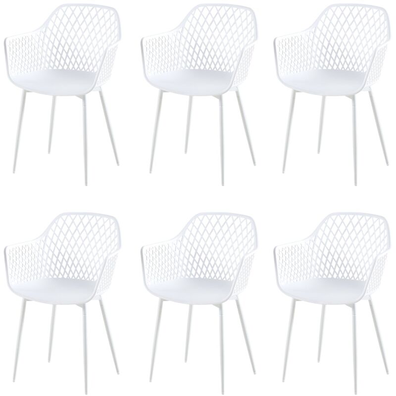 Eggree - Lot de 6 Fauteuil Chaises Blanc Plastique Scandinave Chaise de Salle à manger- Idéales pour Terrasse, Jardin et Extérieur