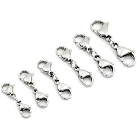 Lot de 6 Fermoir mousqueton double bouton en acier inoxydable pour bijoux, bracelet, collier, bijoux à faire soi-même