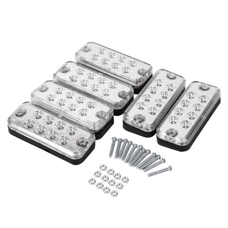 Lot de 6 feux de position latéraux pour camion, remorque, 8 LED 12 V, feux de gabarit rectangulaires (blanc).
